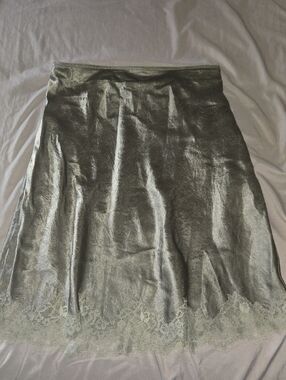 J. Crew Olive Green Lace-Hem A-Line Slip Skirt